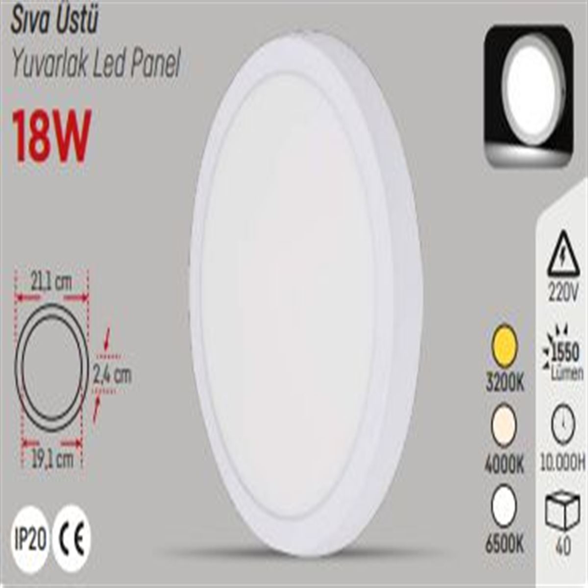 YCL EKO 18W.S.Ü.YUVARLAK PANEL G.IŞIĞI 1